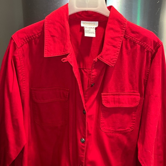 Roaman’s RED COTTON Button Up shirt COLLARED LONG cotton JACKET flap pockets 1XL - Picture 8 of 10